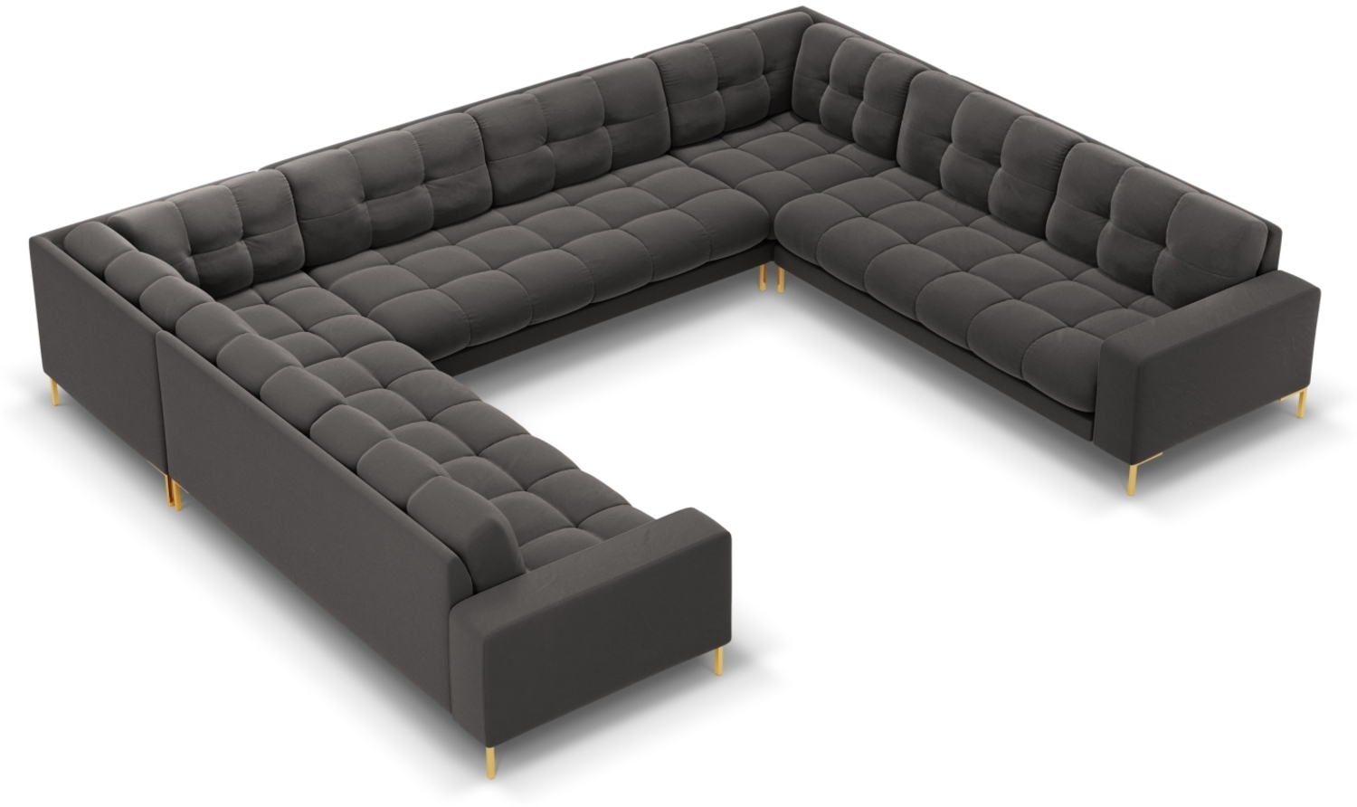 Micadoni Wohnlandschaft Mamaia 9-Sitzer Samtstoff Bluvel Dunkelgrau goldene Beine Bild 1