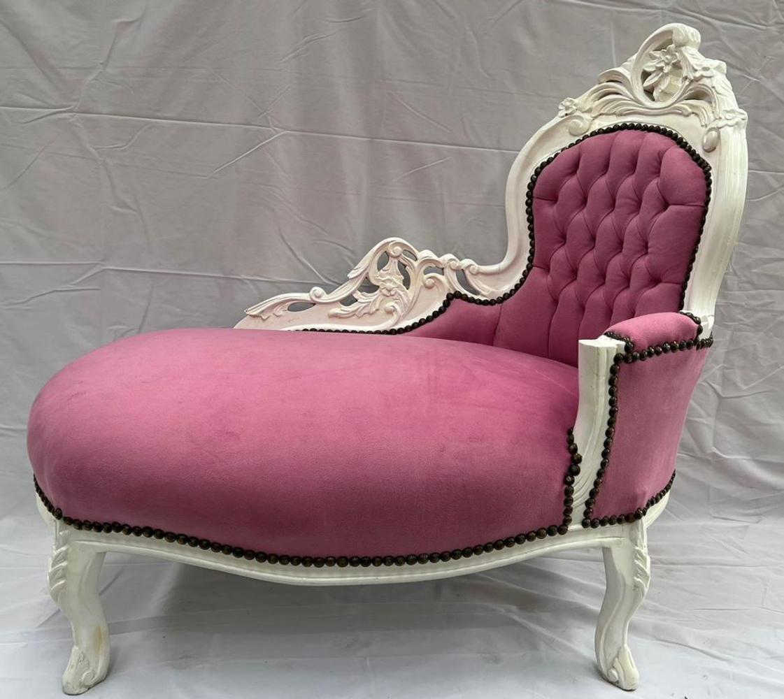 Casa Padrino Barock Kinder Chaiselongue Rosa / Weiß - Handgefertigte Massivholz Recamiere mit edelm Samtstoff - Kinder Möbel im Barockstil - Barock Kinderzimmer Möbel Bild 1