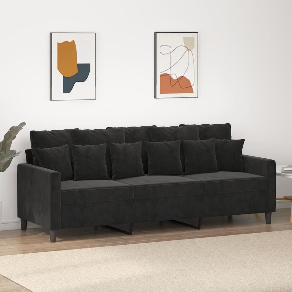 vidaXL 3-Sitzer-Sofa Schwarz 180 cm Samt Bild 1