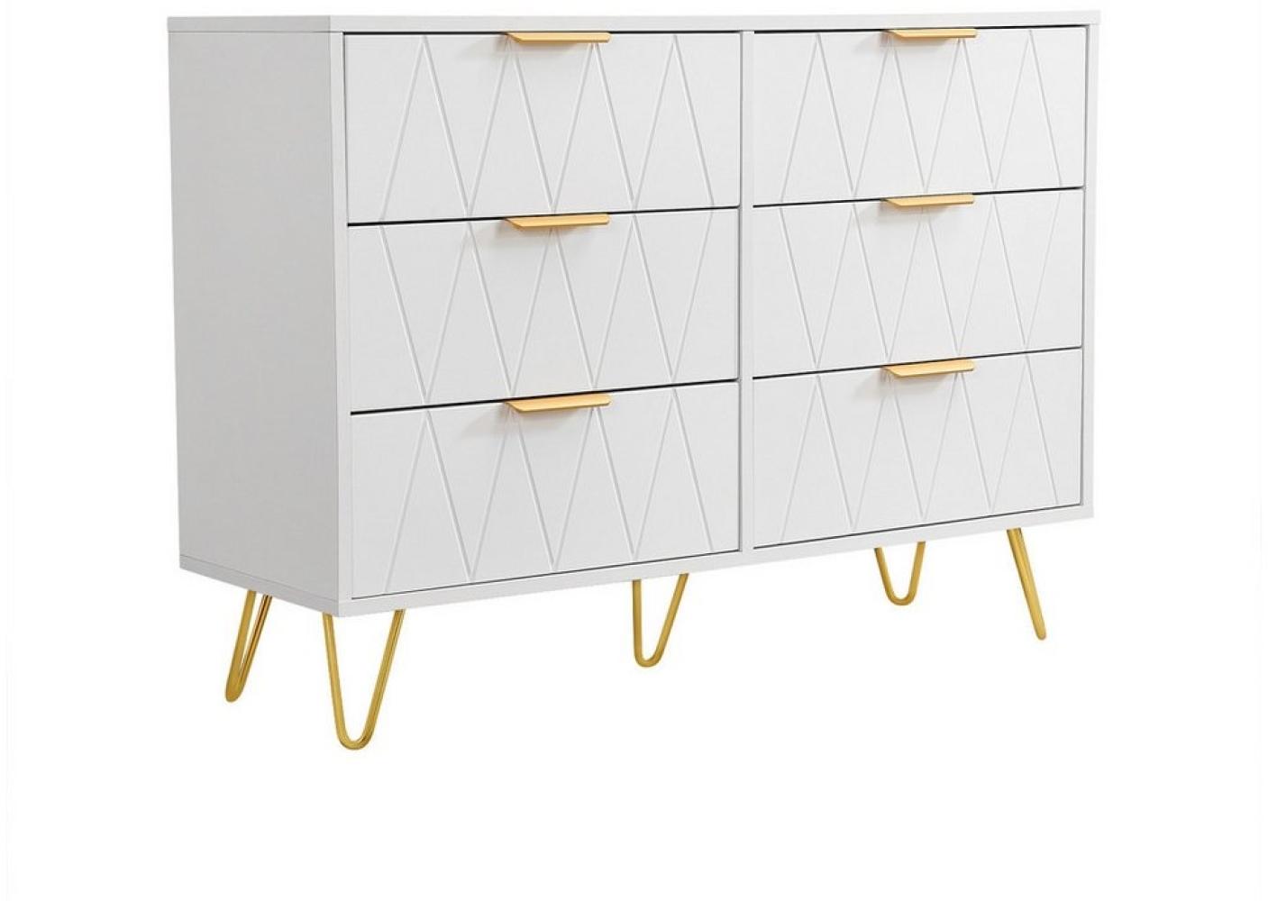 FUROKOY Sideboard Nachttisch (1-St), Holz Kommode mit 6 Schubladen und 4 Metallfüße, Weiß Nachtkommode 34 x 100 x 72.5 cm (T x B x H) Bild 1