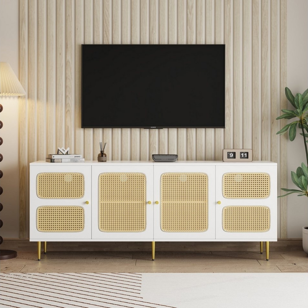 REDOM Lowboard TV-Board Fernsehtisch (Rattan-TV-Schrank, 1 St, 4 Rattan-Türen, verstellbare Einlegeböden und Kabelmanagement), für Fernseher bis 80 Zoll, 180 x 40 x 50 cm Bild 1