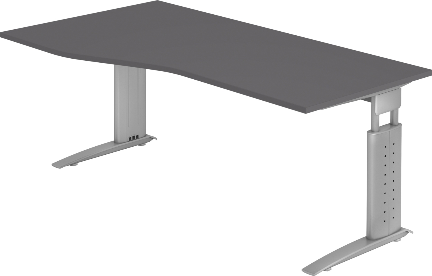 bümö höhenverstellbarer Schreibtisch U-Serie 180x100 graphit, Gestell in Silber - großer PC Tisch für's Büro manuell höhenverstellbar, Computertisch verstellbar, US-18-G-S Bild 1