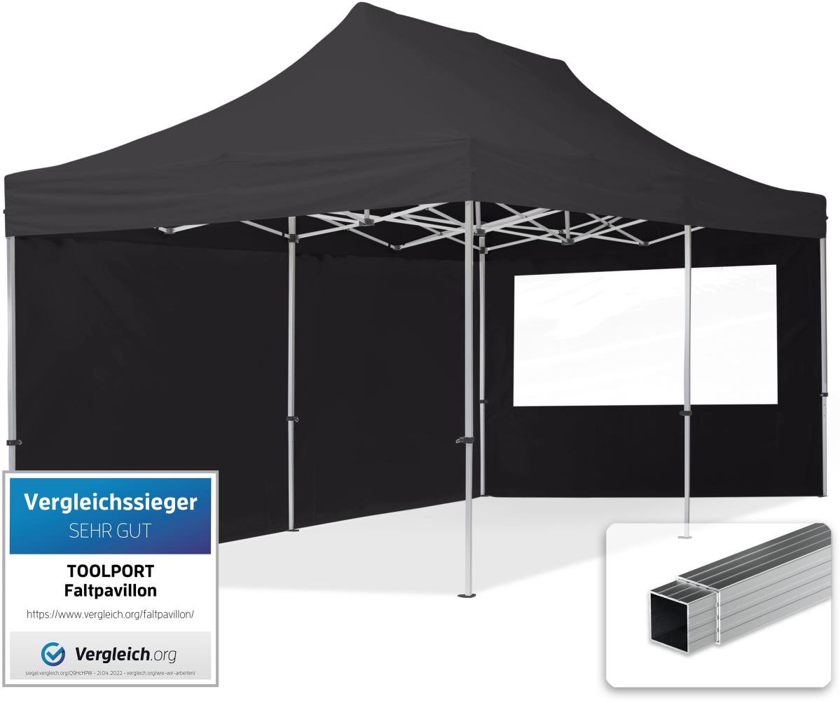 3x6 m Faltpavillon, ECONOMY Alu 32mm, Seitenteile mit Panoramafenstern, schwarz Bild 1