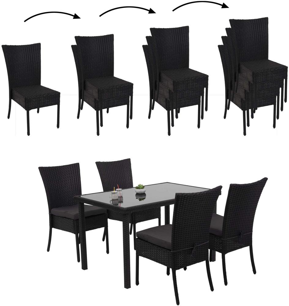 Poly-Rattan Garnitur HWC-G19, Sitzgruppe Balkon-/Lounge-Set, 4xStuhl+Tisch, 120x75cm ~ schwarz, Kissen dunkelgrau Bild 1