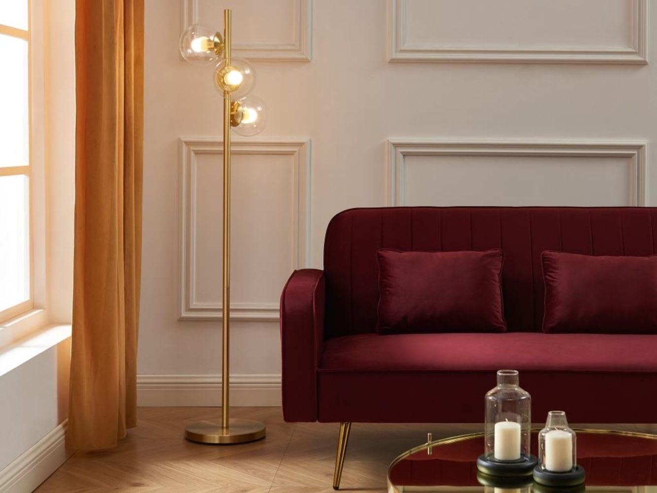 Vente-unique - Stehleuchte mit 3 Leuchten Vintage - H. 148 cm - Messing - YUKON Bild 1