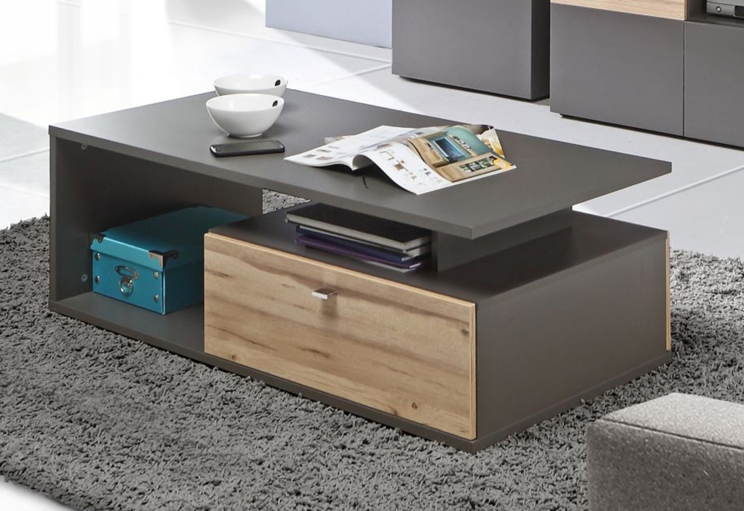 Couchtisch Tisch Wohnzimmertisch 120x59cm wolfram grau planked eiche Bild 1