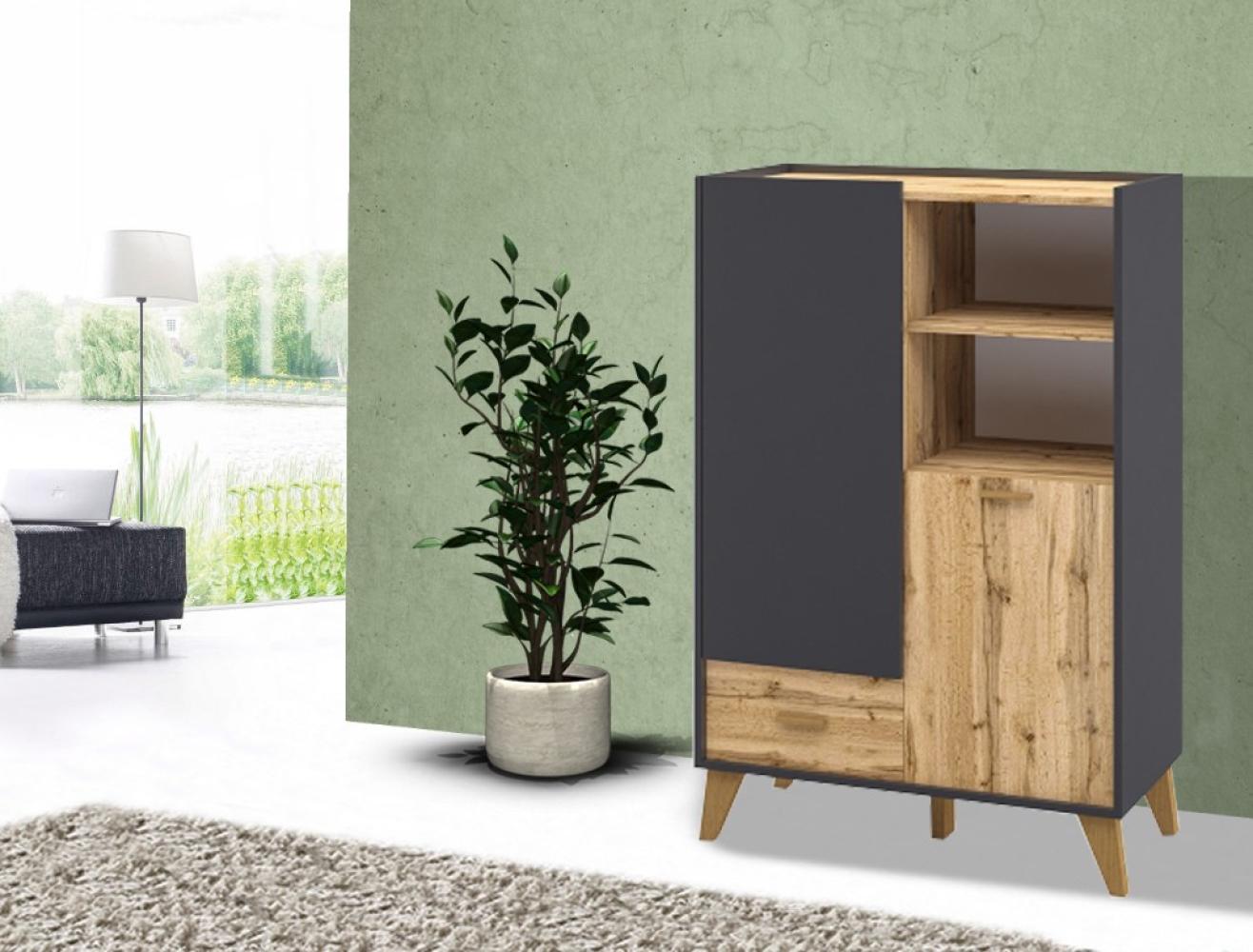 Highboard "Skandi" Kommode 81cm graphit wotan eiche Bild 1