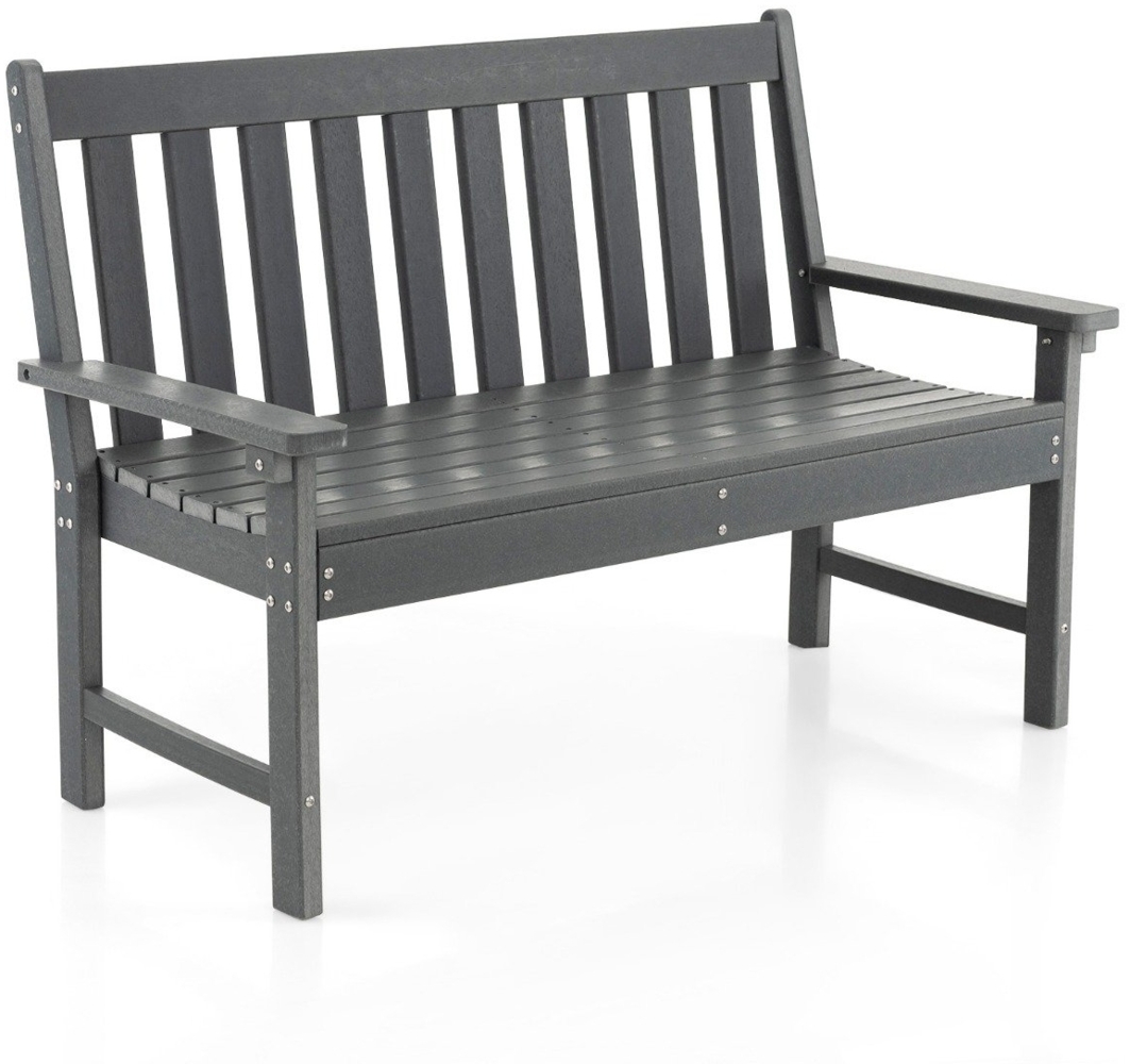 132 cm Lange Sitzbank Allwetter-Gartenbank aus HDPE für 2-3 Sitzer 132 x 65 x 91 cm Grau Bild 1
