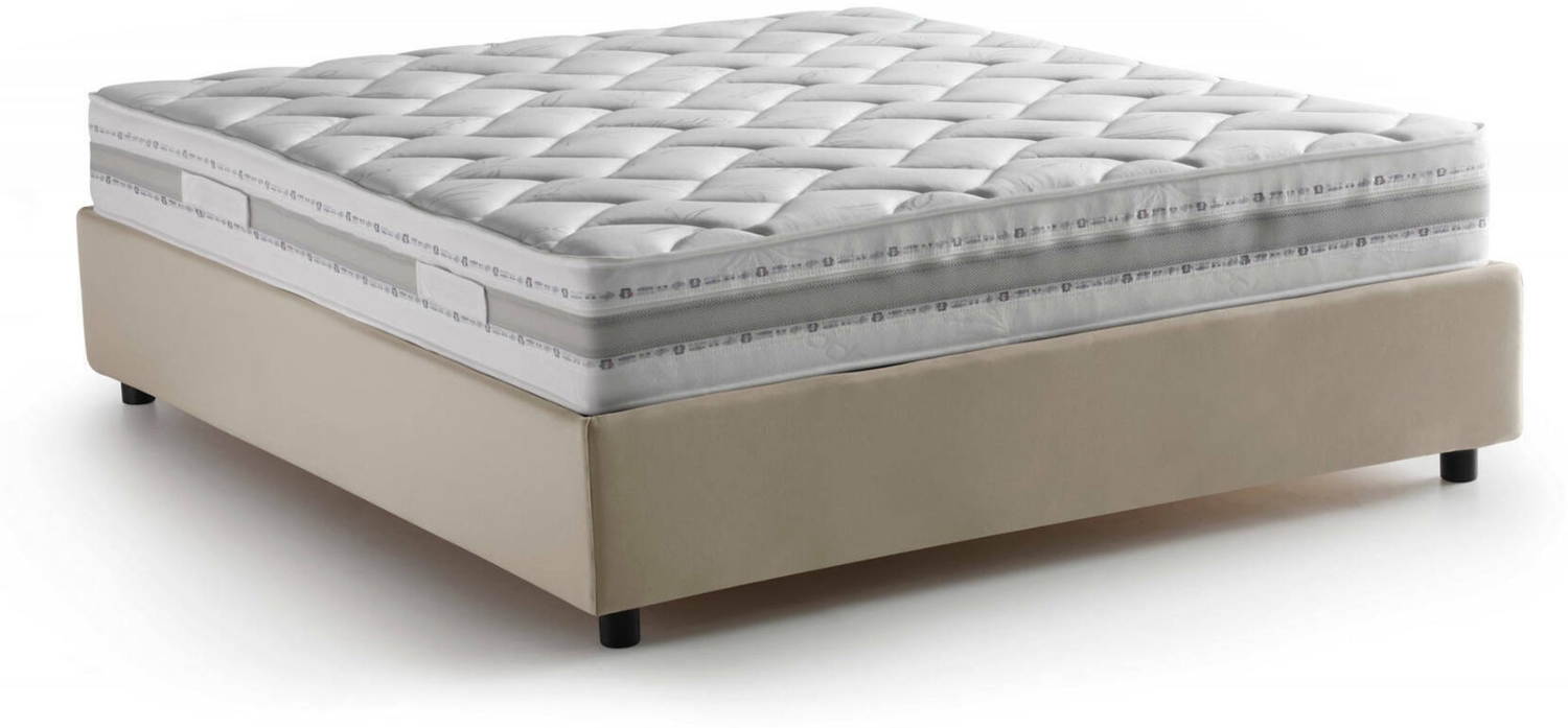 Dmora Doppelbett Alaksir, Bettkasten aus Stoff, Öffnung vorne, inklusive Matratze 140x200 cm, 100 % Made in Italy, Beige Bild 1