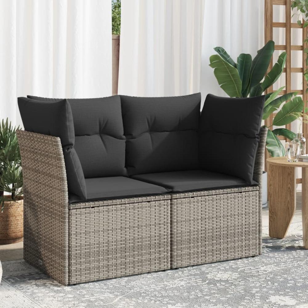 vidaXL Gartensofa 2-Sitzer mit Kissen Grau Poly Rattan 366137 Bild 1