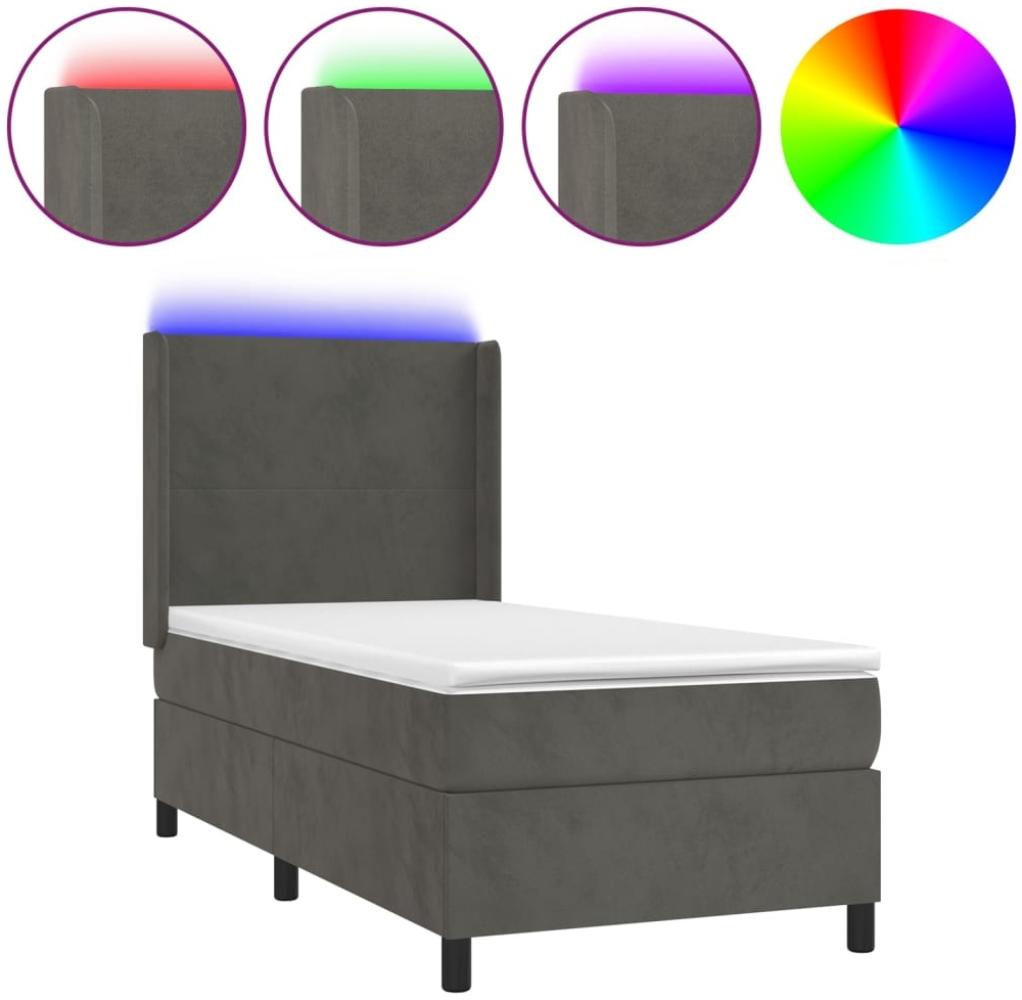 vidaXL Boxspringbett mit Matratze & LED Dunkelgrau 90x200 cm Samt 3139422 Bild 1