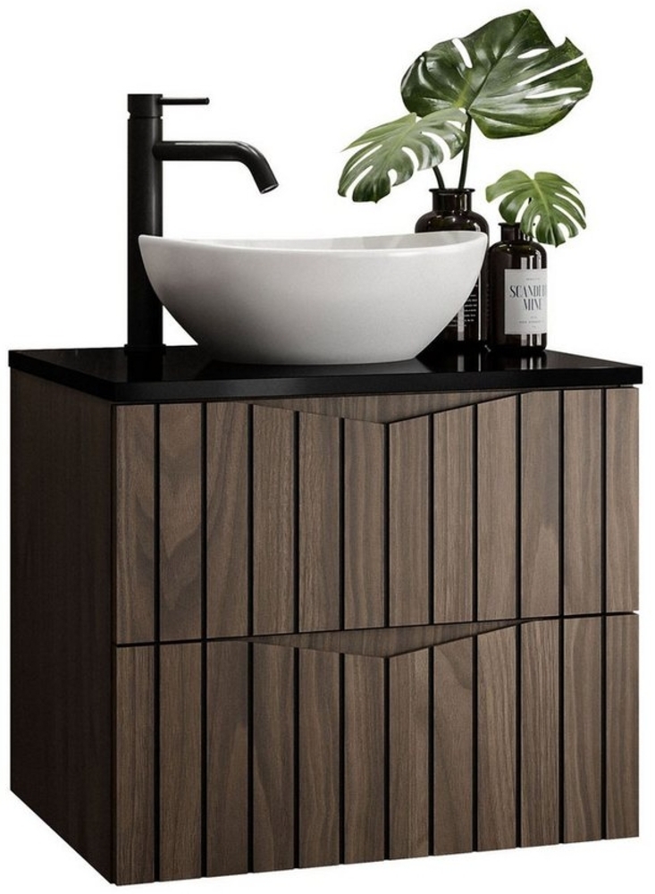 Lookway Badmöbel-Set HIKARI I 60 cm Hängeschrank mit Aufsatzwaschbecken, (Badezimmerschrank mit wählbarem Becken und Armatur), mit Soft-Close-System Bild 1