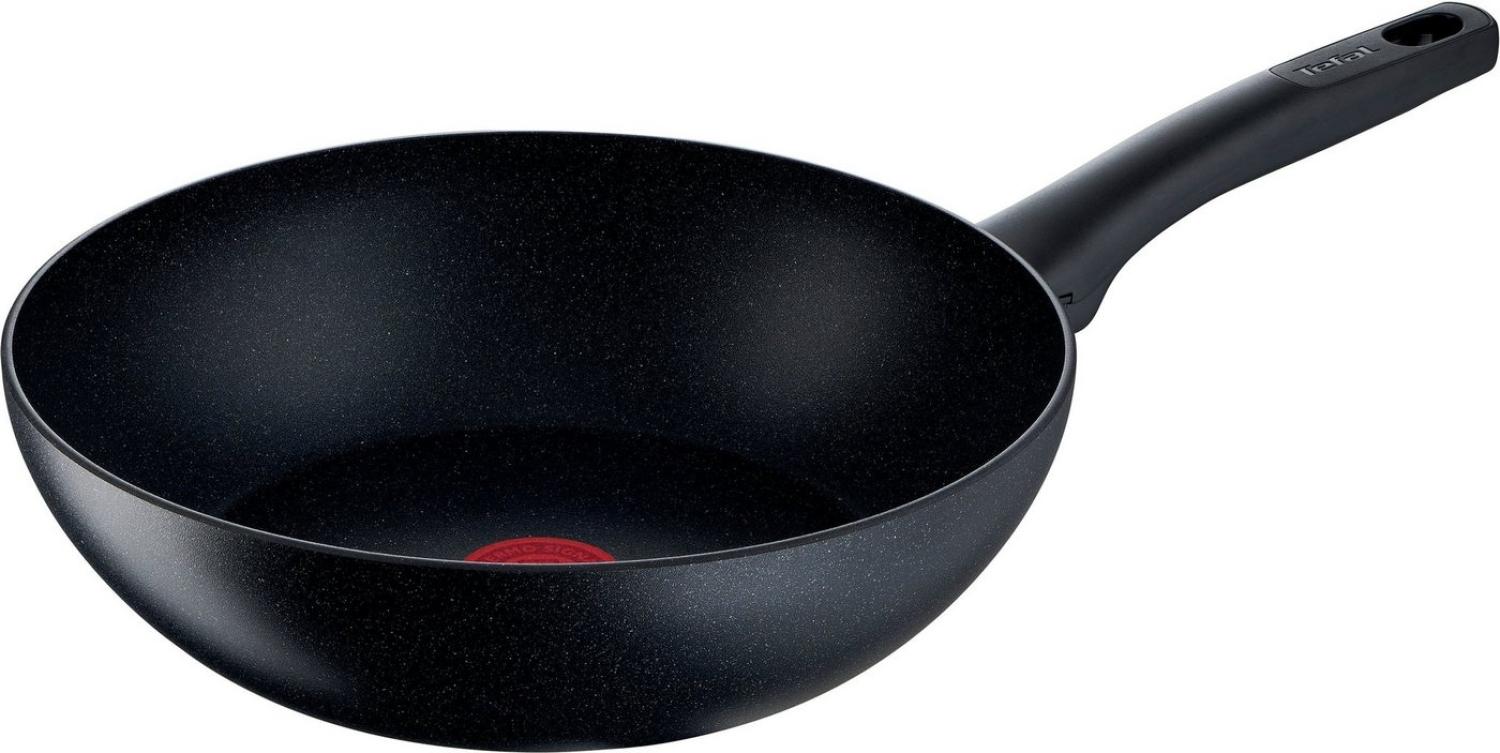 Tefal G28119 Black Stone Wokpfanne 28 cm | Mineralia+ Antihaftversiegelung | sicher | Thermo-Signal | induktionsgeeignet | gesund Kochen | Stone-Effekt | Schwarz, Aluminium Bild 1