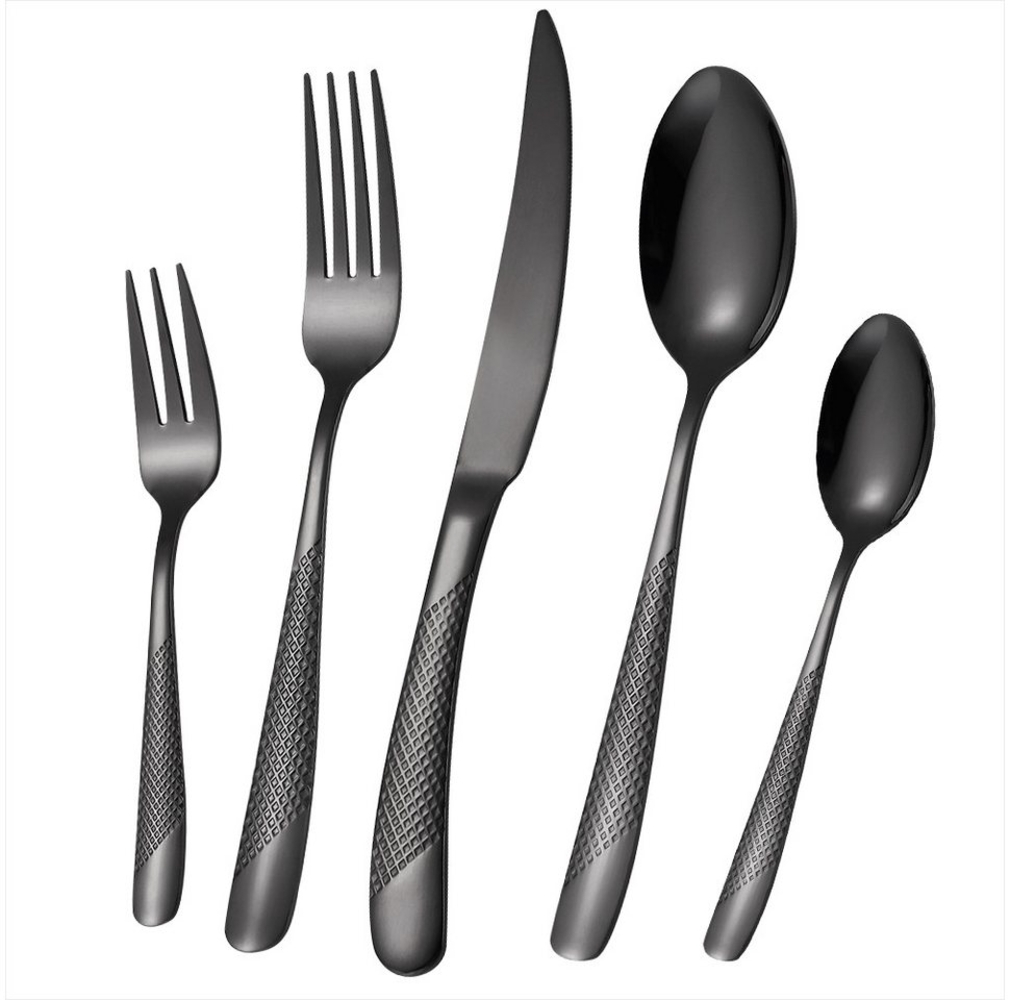 KEENZO Besteck-Set 30teilig Schwarz Mattiert gehämmertes Essbesteck Set für 6 Personen (30-tlg), 6 Personen, Edelstahl Bild 1