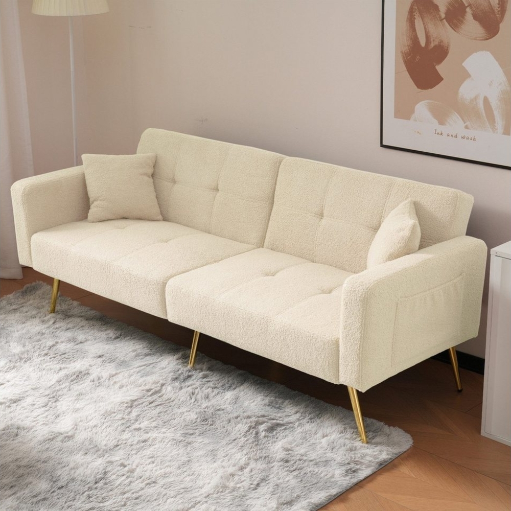 HAUSS SPOLE Schlafsofa mit Bettfunktion, verstellbarem Winkel, Kissen, goldenen Beinen Beige, Bettsofa,Klappsofa,Gästebett, verstellbarem Winkel Bild 1