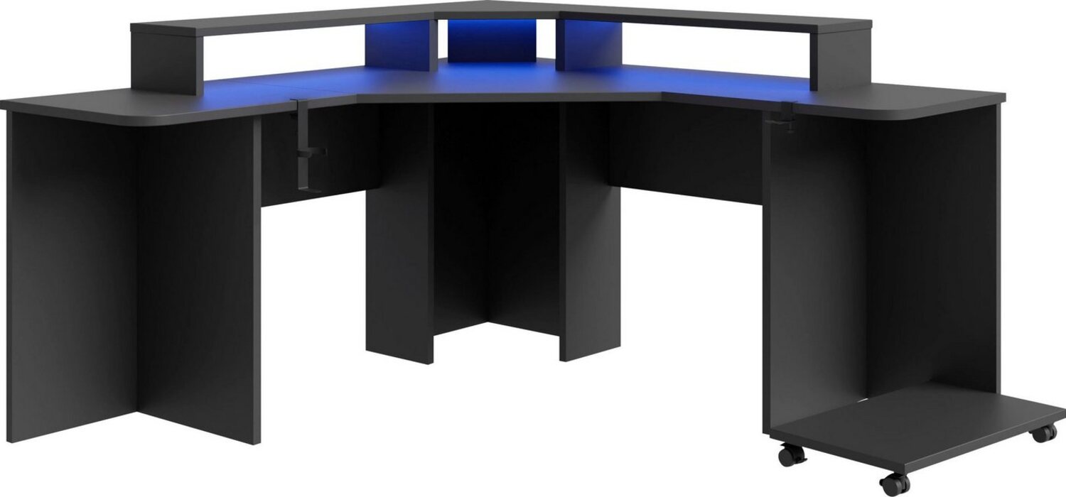FORTE Tezaur Schreibtisch, Holzwerkstoff, Schwarz, 160 x 91,1 x 160 cm Bild 1
