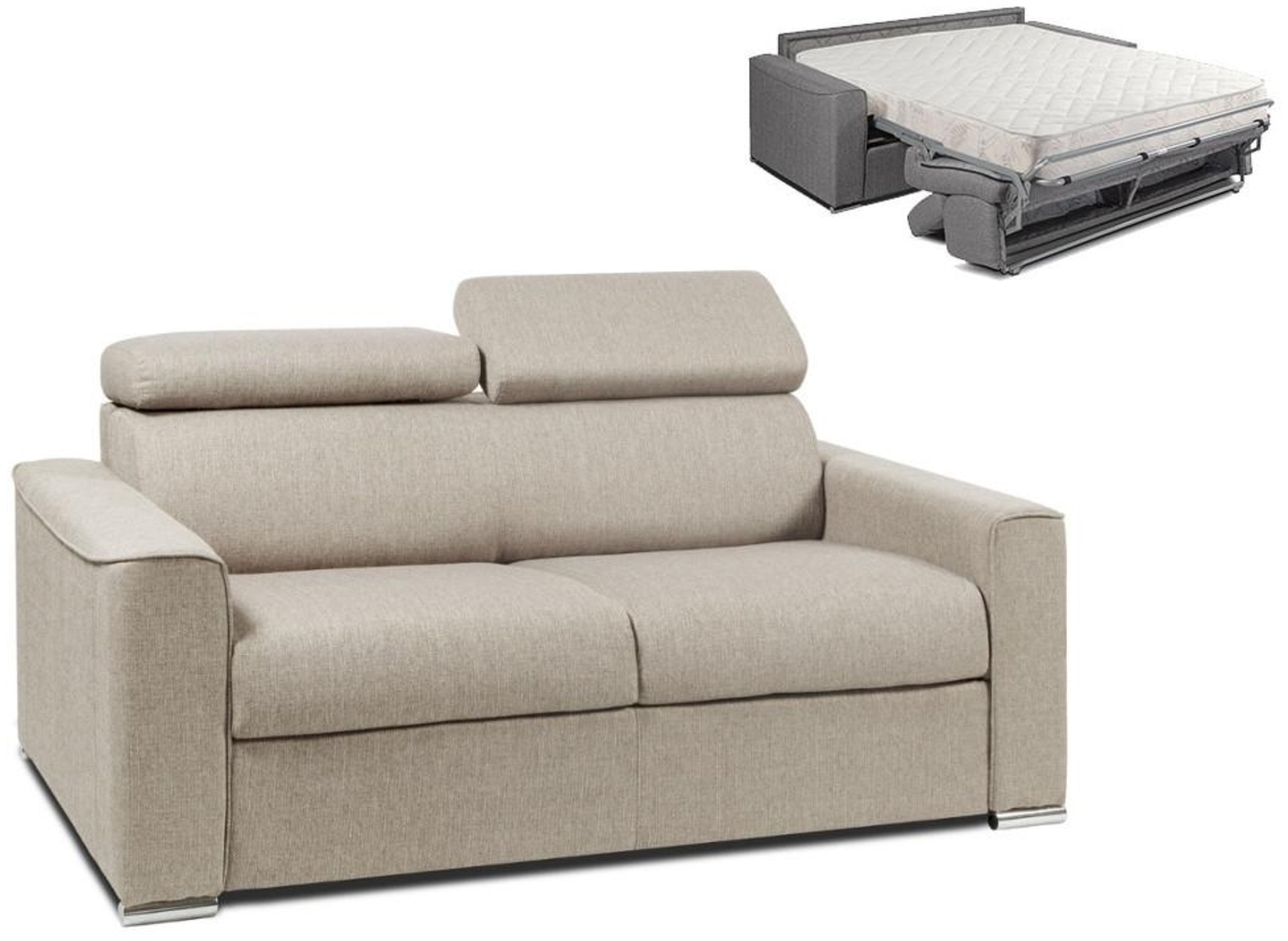 Schlafsofa 2-Sitzer Stoff VIZIR - Beige - Liegefläche: 120 cm - Matratzenhöhe: 18 cm Bild 1