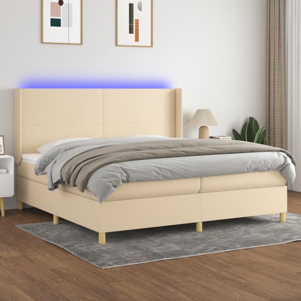 vidaXL Boxspringbett mit Matratze & LED Stoff Creme 200 x 200 cm, Härtegrad: H2 [3138746] Bild 1