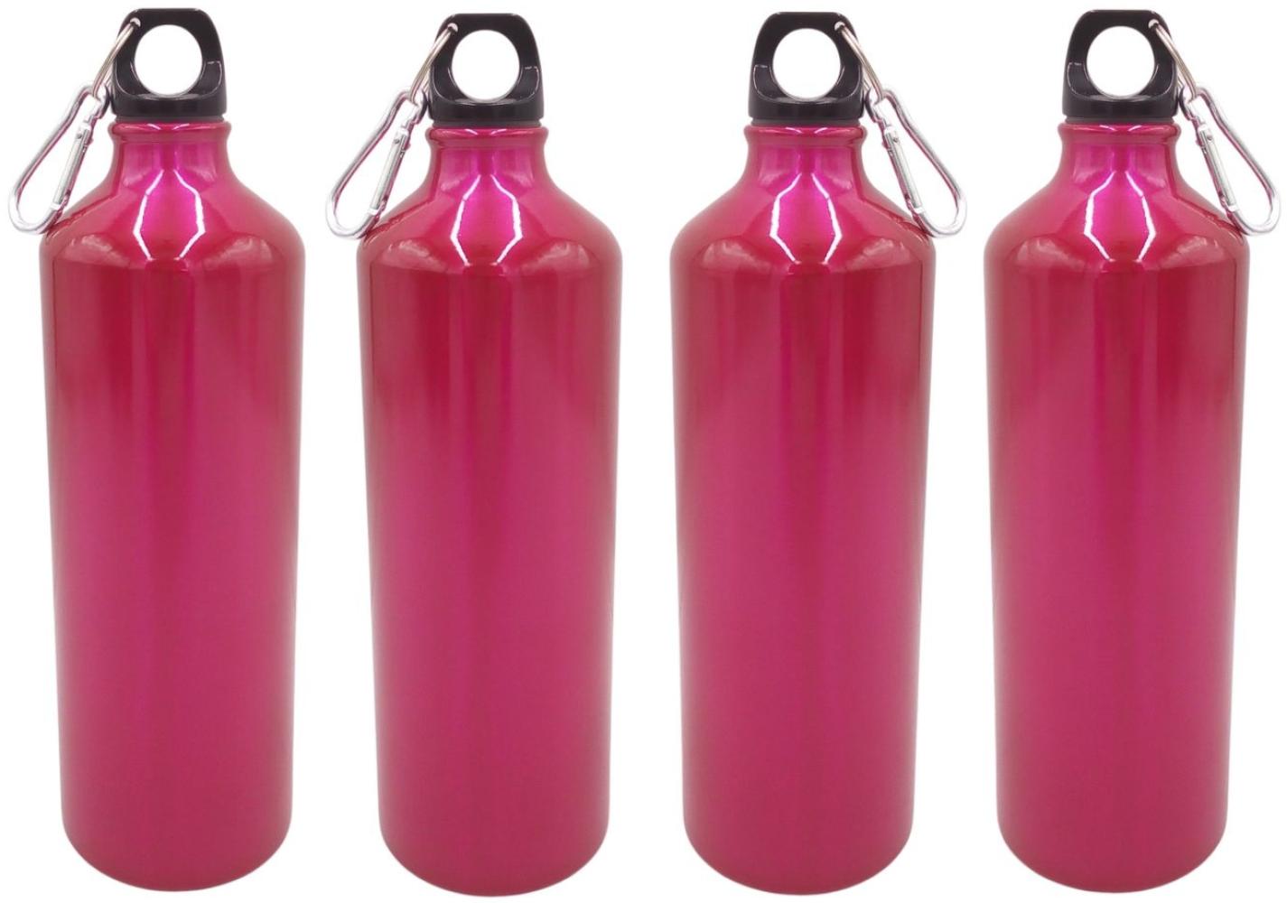 4x Aluminium Trinkflasche 1 Liter pink mit Karabiner Wasserflasche Sportflasche Bild 1