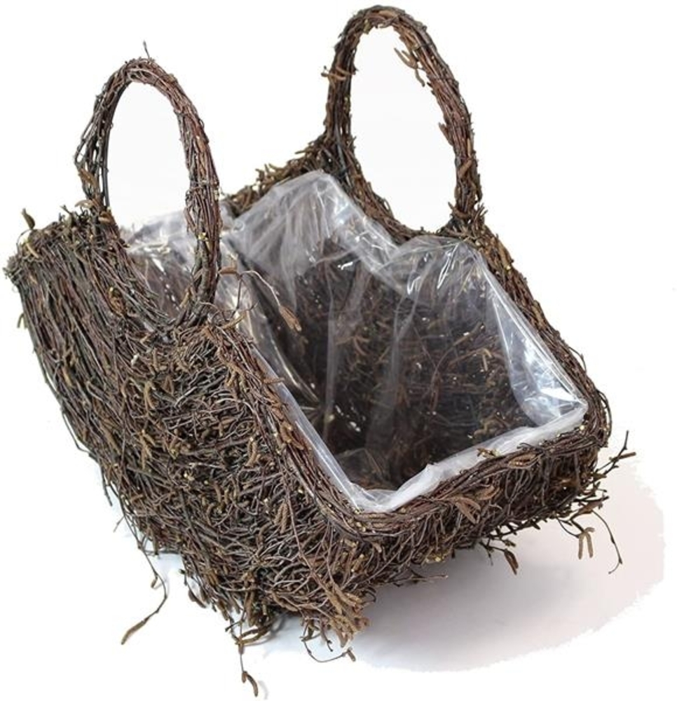 Pflanzkorb "Tasche" aus Birkenreisig, 52x38 cm groß, Pflanztasche, Blumentopf, Übertopf, Pflanzgefäß, Gartendeko für Draußen Bild 1