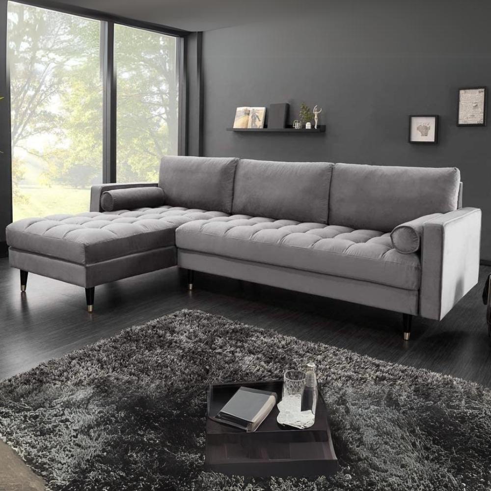 Ecksofa 260cm Ottomane beidseitig COMFORT grau Samt Federkern Design Elegant Lounge Bild 1