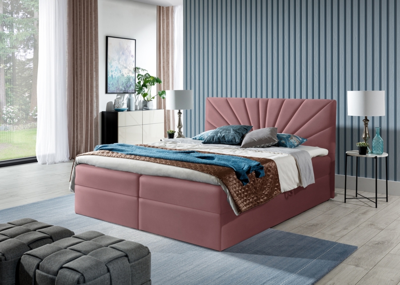 99rooms Lazzaro Boxspringbett Velours JASMINE Lila 200x200 cm Bild 1