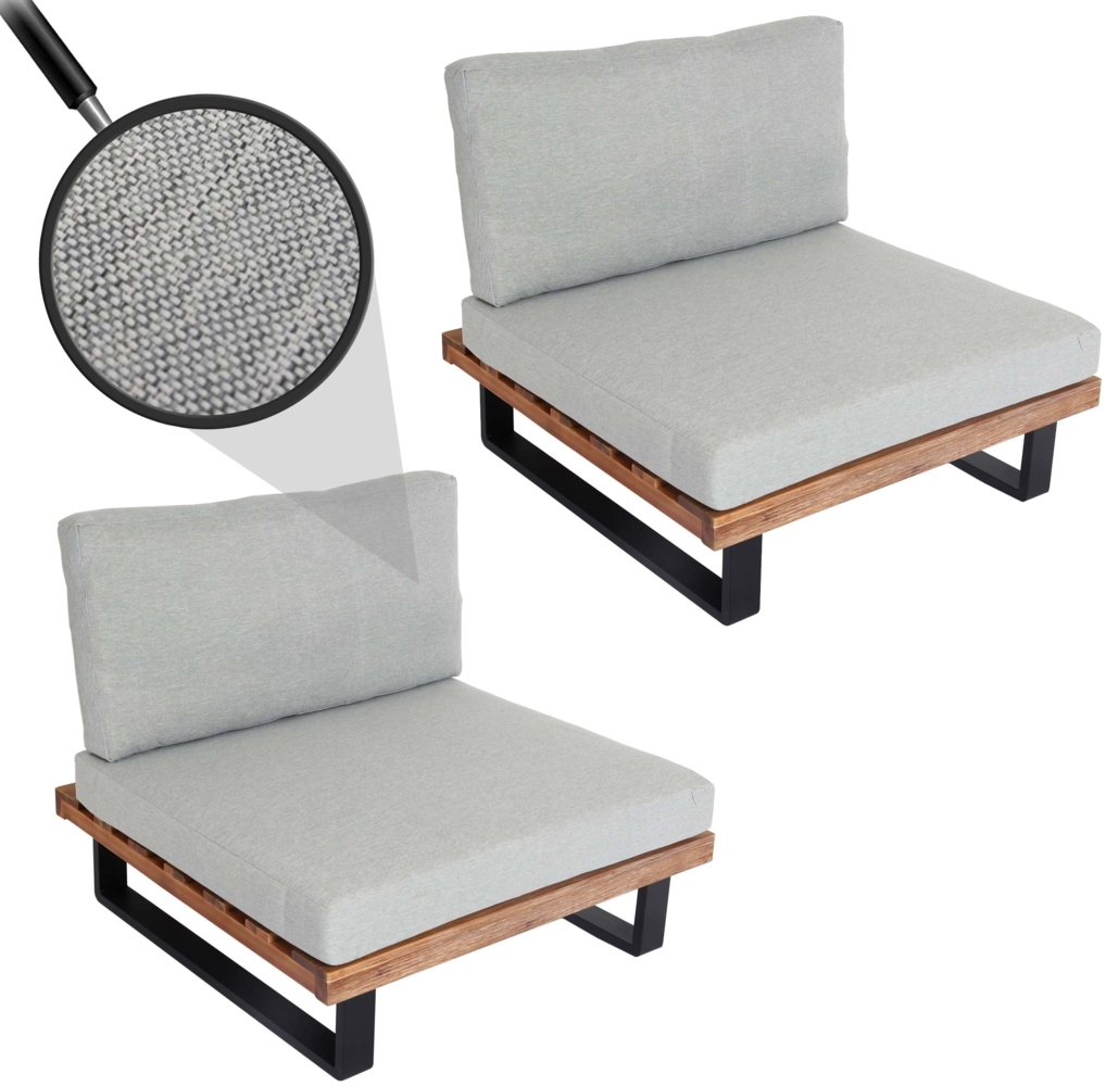 2er-Set Lounge-Sessel HWC-H54, Garten-Sessel, Spun Poly Akazie Holz FSC-zertifiziert Alu ~ hellbraun, Polster hellgrau Bild 1