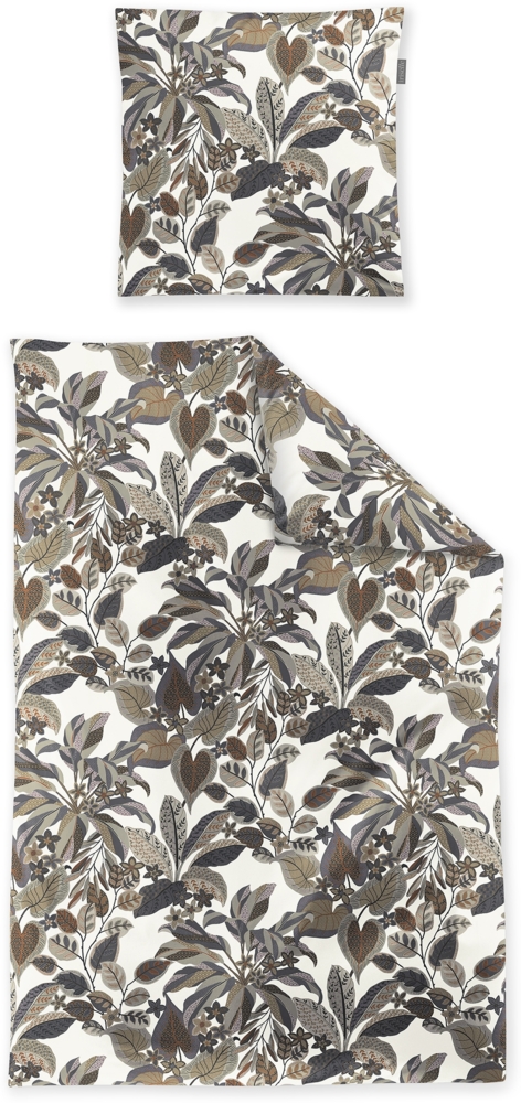Irisette Wave Mako-Satin Bettwäsche 155x220 Blätter Blüten grau braun beige 8528-11 Bild 1