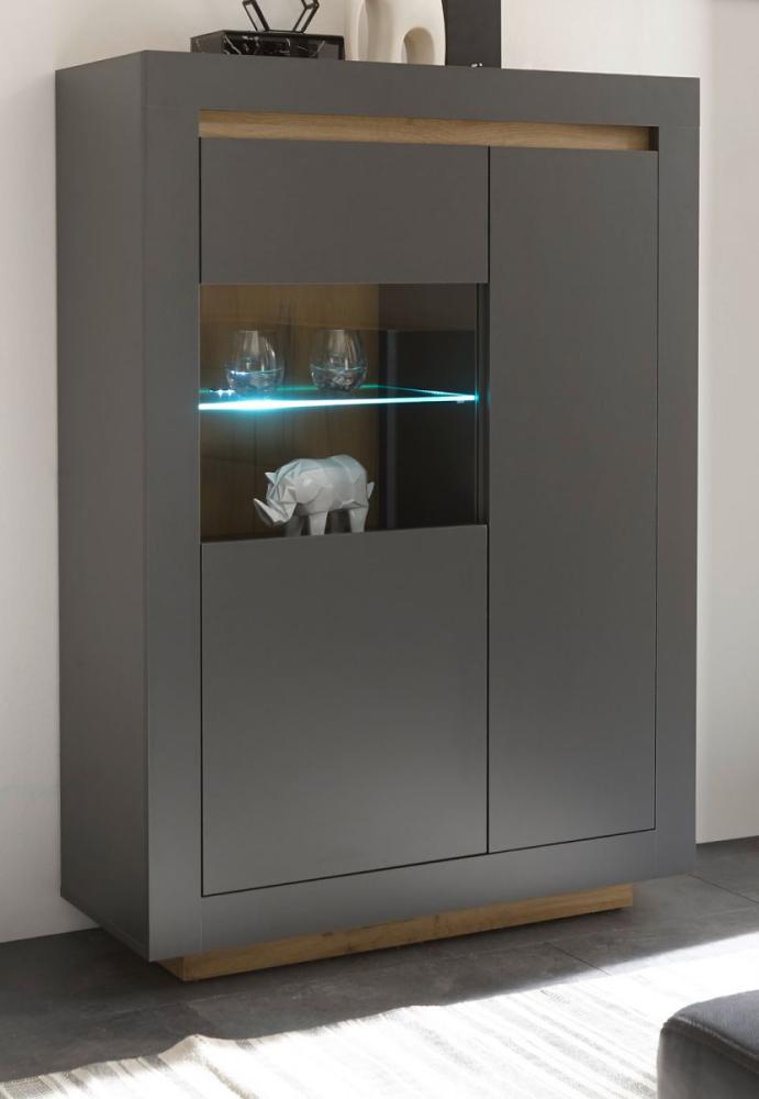 Vitrine Rooky in anthrazit und Eiche Wotan 96 x 136 cm Bild 1