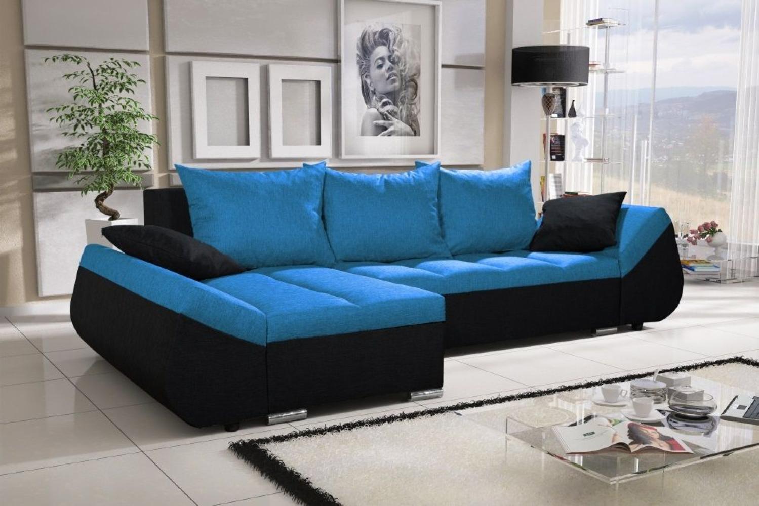 Ecksofa Sofa KLEO mit Schlaffunktion Schwarz-Blau Ottomane Links Bild 1