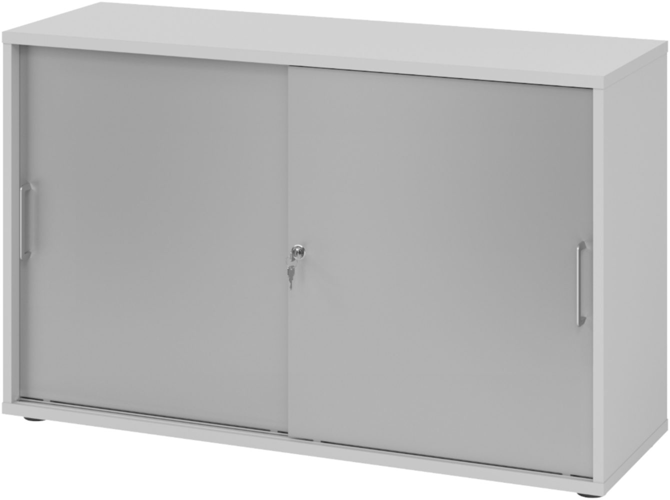 bümö Schiebetürenschrank 2OH - Aktenschrank abschließbar, Sideboard Schrank mit Schiebetüren in Grau/Silber, Bügelgriff - Büroschrank aus Holz mit Schiebetür, Büro Kommode für Ordner & Co, 1752S-5-S-BS Bild 1