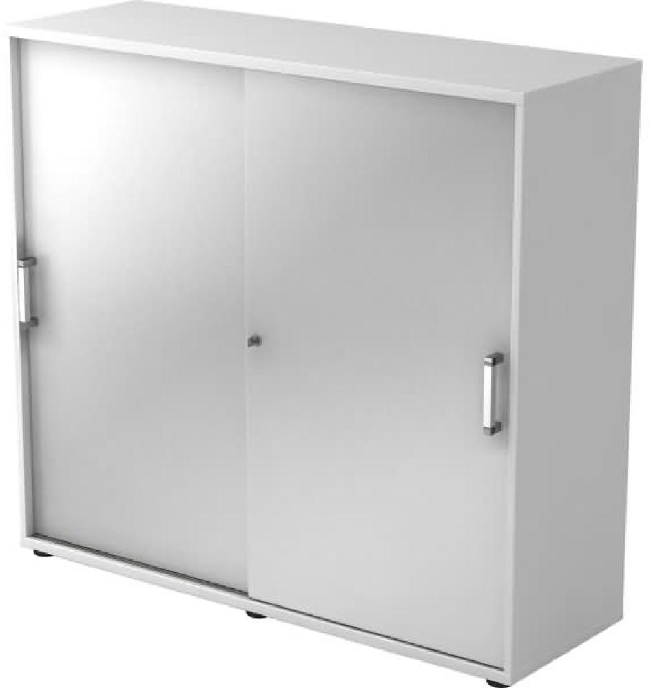 Schiebetürschrank 3 Ordnerhöhen, 120cm CE Weiß / Silber Bild 1