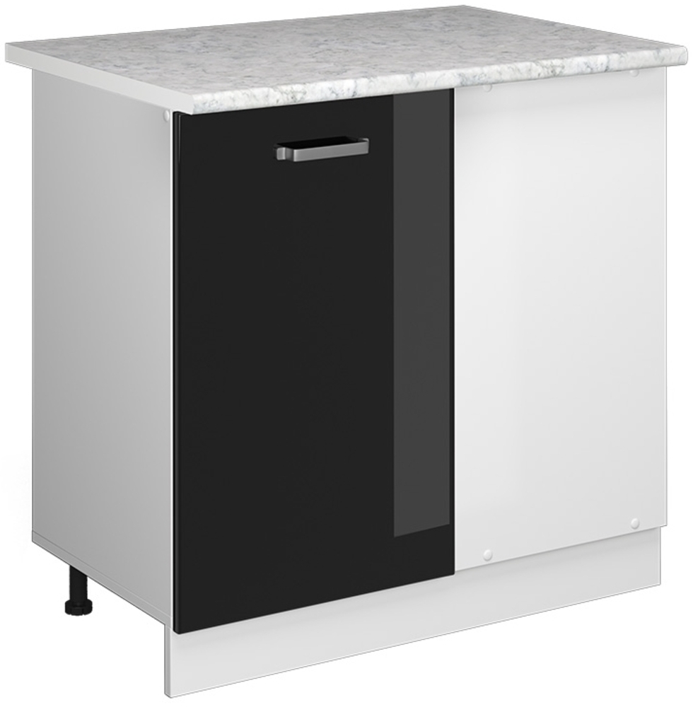 Vicco Eckunterschrank Schwarz Hochglanz 86 cm, AP Marmor, R-Line Bild 1