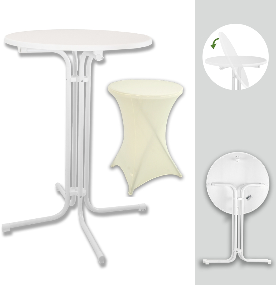 Set Stehtisch klappbar Ø 80 cm & Husse Tischdecke bügelfrei für Gastrotisch Partytisch Bistrotisch Bild 1