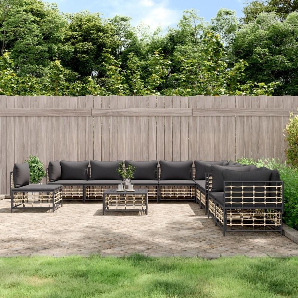 vidaXL 11-tlg. Garten-Lounge-Set mit Kissen Anthrazit Poly Rattan 3186807 Bild 1