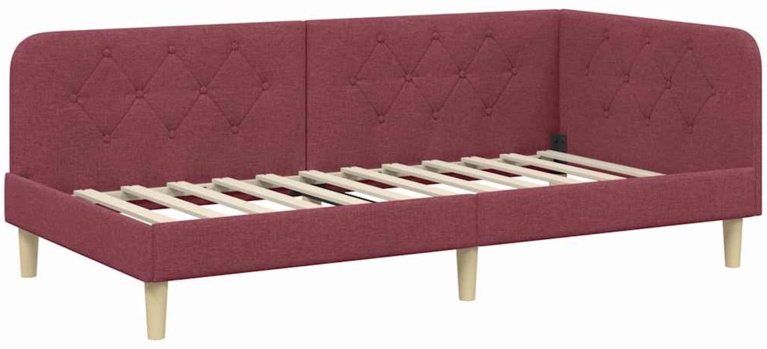 vidaXL Eckbettgestell mit Kopfteil Weinrot 90x190 cm Stoff 42016564 Bild 1