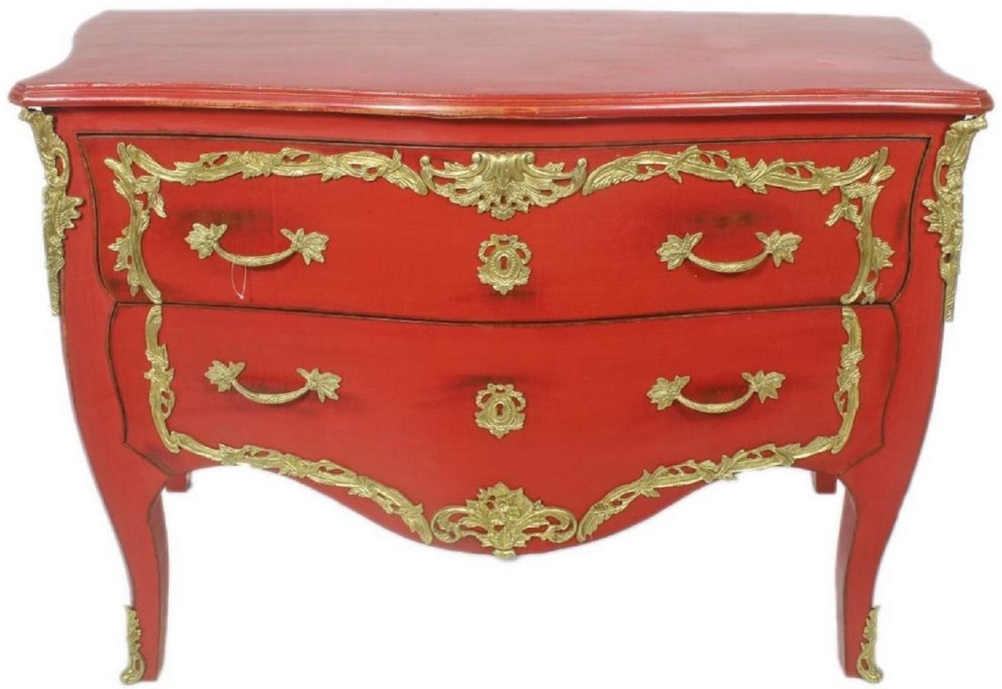 Casa Padrino Barock Kommode Antik Rot / Gold 130 x 65 x H. 90 cm - Handgefertigte Massivholz Antik Stil Kommode mit 2 Schubladen - Barock Möbel Bild 1