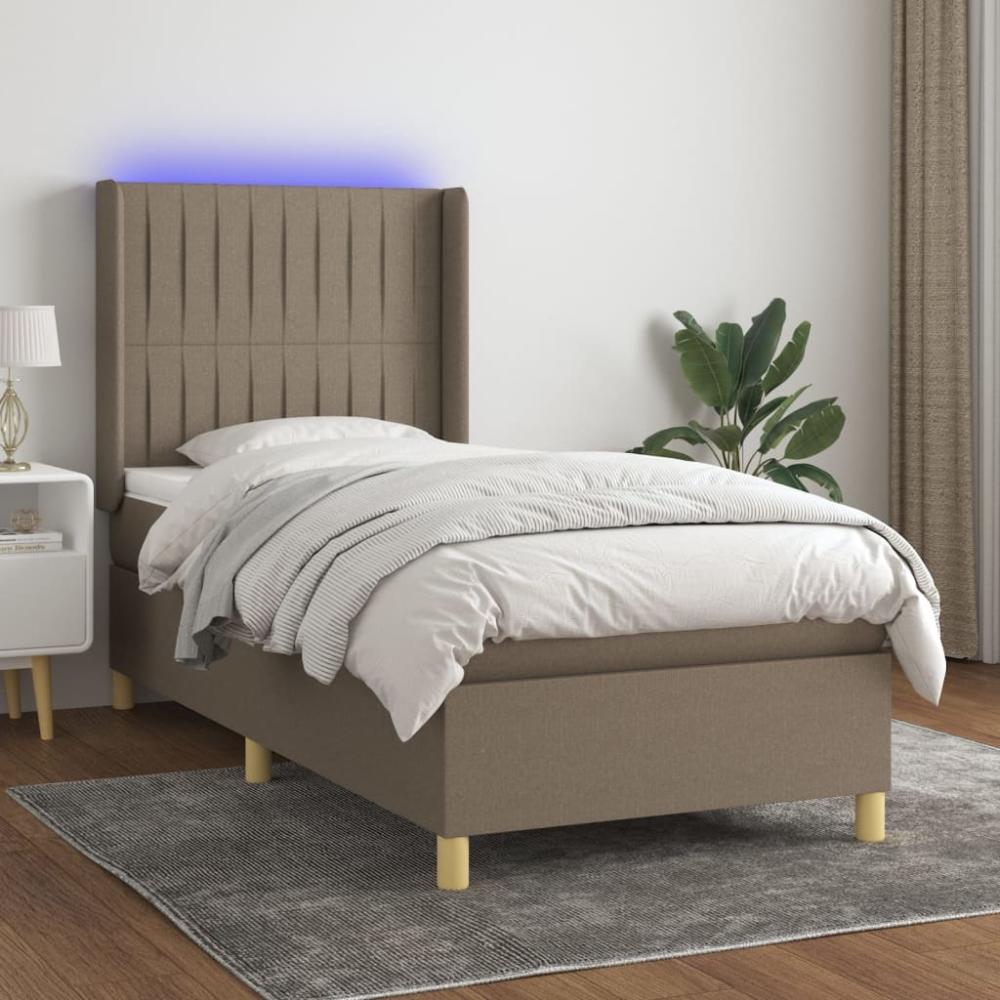 vidaXL Boxspringbett mit Matratze & LED Taupe 90x200 cm Stoff 3139009 Bild 1