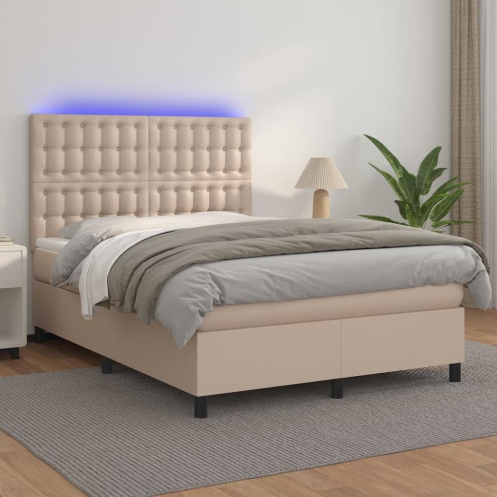 vidaXL Boxspringbett mit Matratze & LED Cappuccino-Braun 140x190cm 3135944 Bild 1