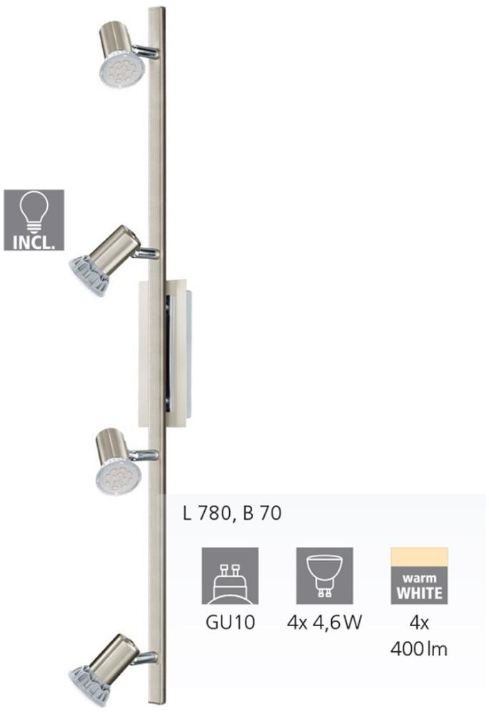 Eglo 90917 Spot LED ROTTELO Stahl nickel-matt, chrom GU10 max. 4X4,6W L:78cm B:7cm Bild 1