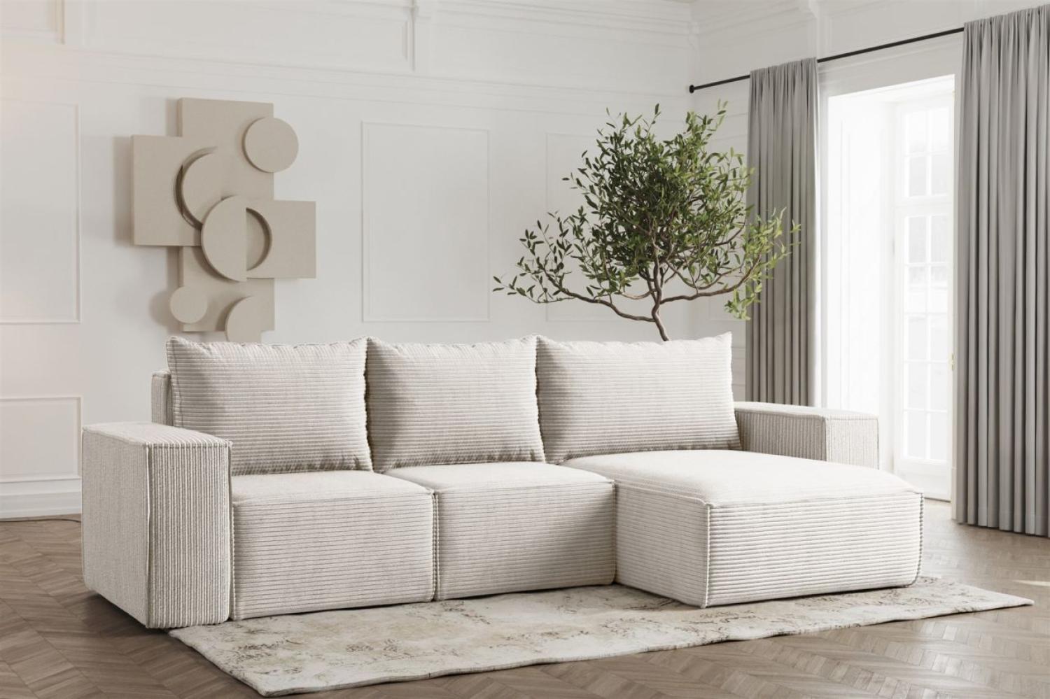 Ecksofa Designersofa ESTELLE in Stoff Poso Creme Ottomane Rechts Bild 1