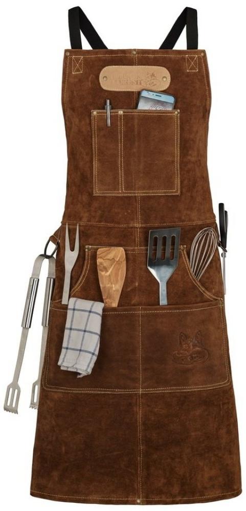 BLACK FOREST FOX Grillschürze ROUGH Büffel Rau Wild Leder Arbeitsschürze, Grillschürze BBQ Kochschür, Hellbraun Bild 1