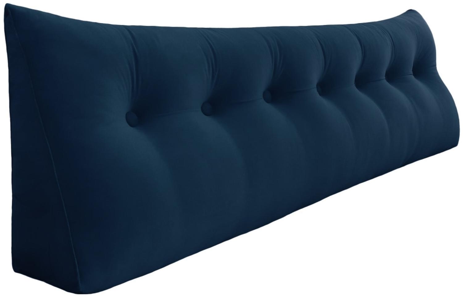 VERCART Großes Keil Lesekissen, Langes Bettruhe Rückenkissen, Dekoratives Kopfteilkissen, Dreieckiges Positionierungs Körperkissen für Tagesbett oder Couch, Samt Blau, 180cm Bild 1