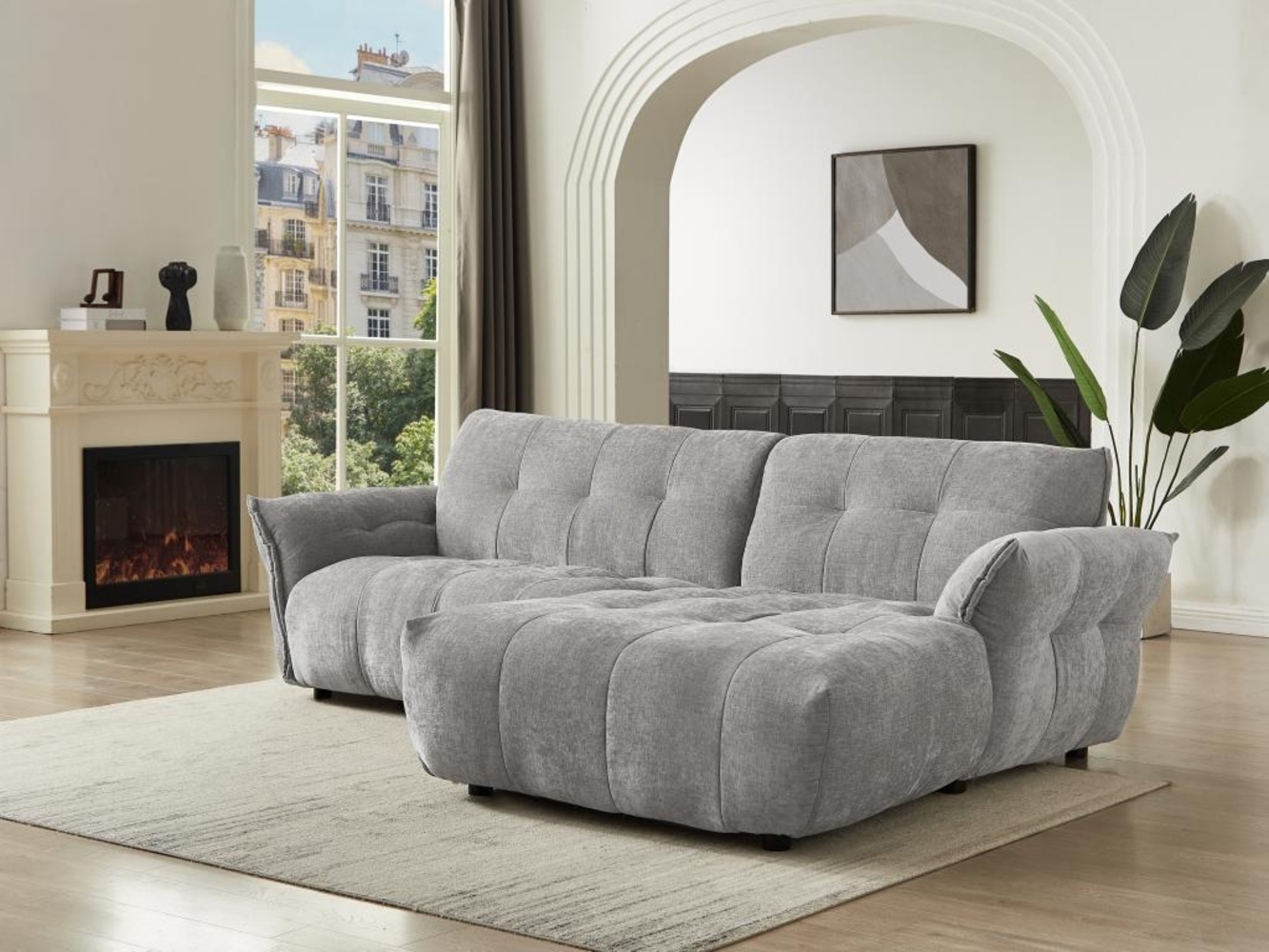 Vente-unique - Ecksofa - Ecke Rechts - melierter Stoff - Grau - NAPIZO Bild 1