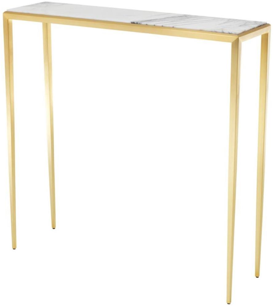 Casa Padrino Wohnzimmer Konsole in gold mit weißer Marmorplatte 90 x 24,5 x H. 90 cm - Luxus Möbel Bild 1