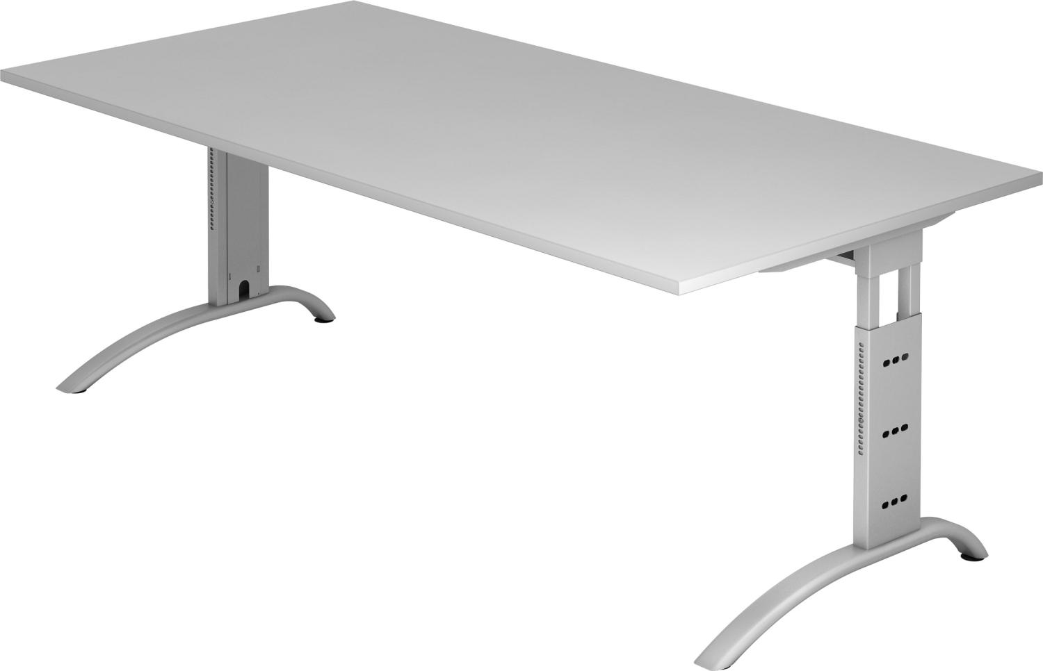 bümö manuell höhenverstellbarer Schreibtisch 200x100 cm in grau - PC Tisch höhenverstellbar & groß, höhenverstellbarer Tisch Büro, großer Computertisch verstellbar, F-Serie, FS-2E-5-S Bild 1