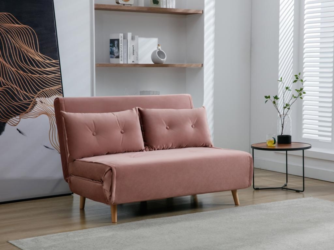 Vente-unique - Sofa 2-Sitzer mit Schlaffunktion - Samt - Puderrosa - URIBIA Bild 1