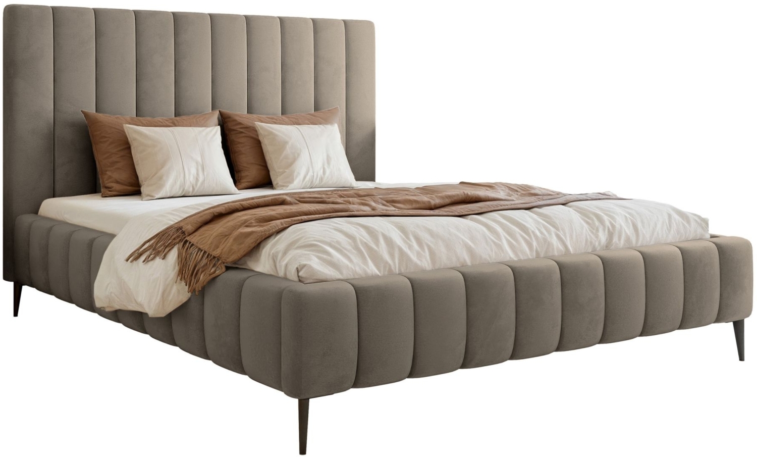 Selsey 'Fiarro' Polsterbett mit Bettkasten, Metallfüßen, Velours, graubeige, 160x200 cm Bild 1