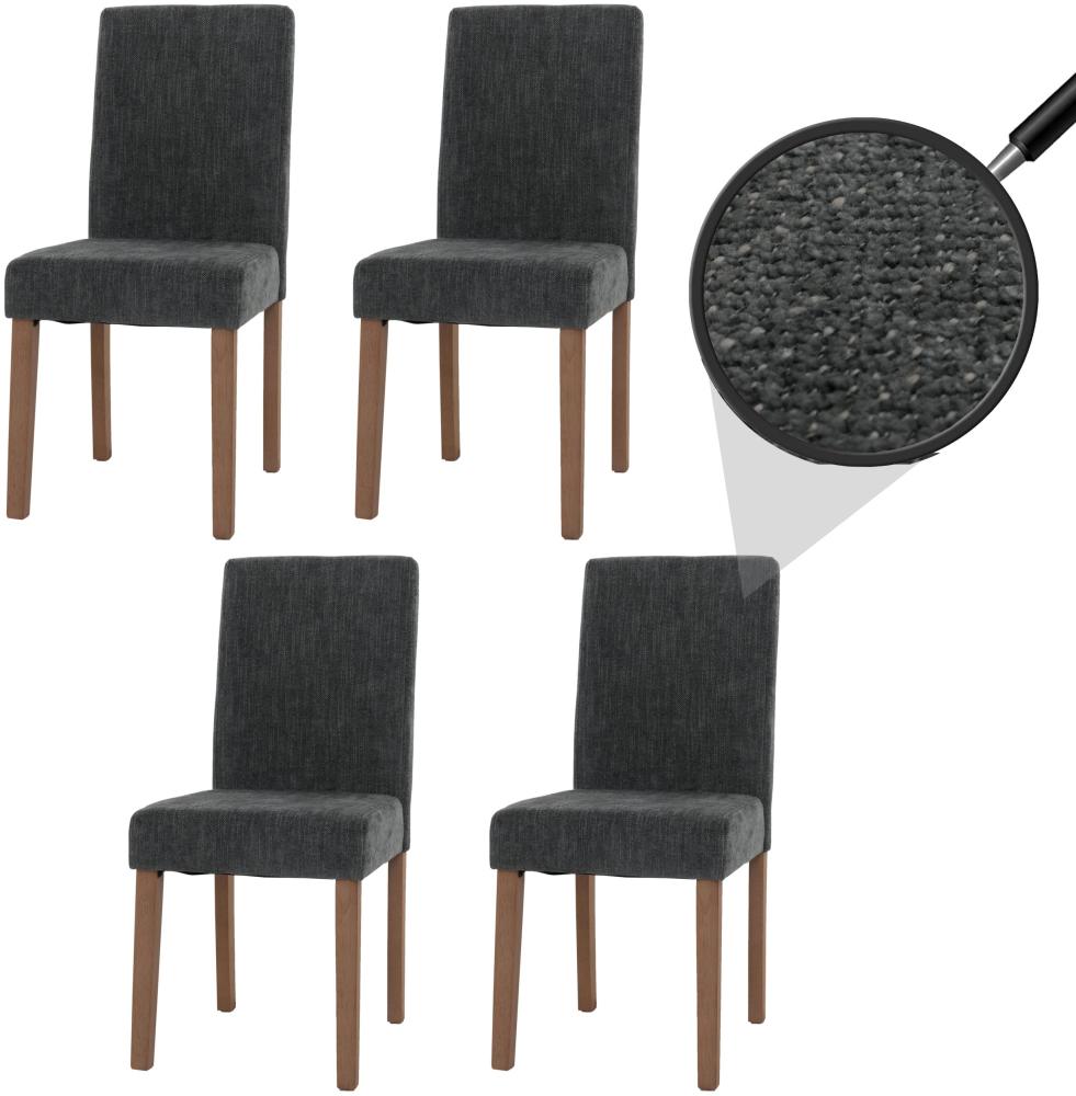 4er-Set Esszimmerstuhl Littau, Stuhl Küchenstuhl Hochlehner, Stoff/Textil Chenille Holz ~ dunkelgrau, naturfarbene Beine Bild 1