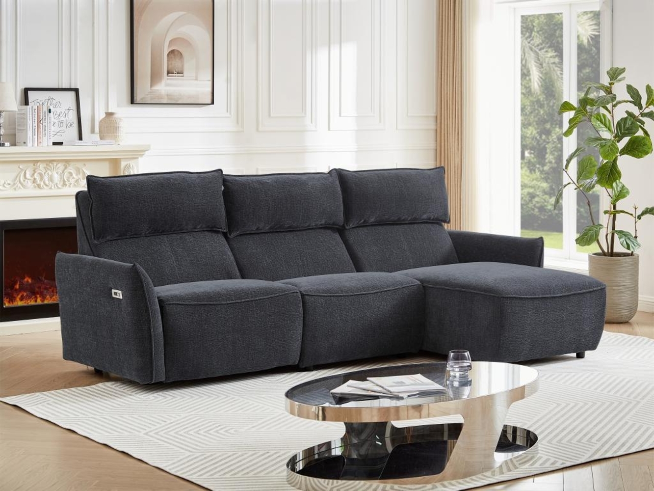 Vente-unique - Eckrelaxsofa elektrisch - Ecke rechts - Strukturstoff - Anthrazit - LOANO Bild 1